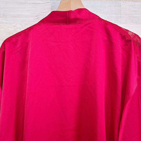 Victorias Secret Satin Lace Lingerie Robe Red Tie Waist Intimates Womens Medium - Picture 6 of 8